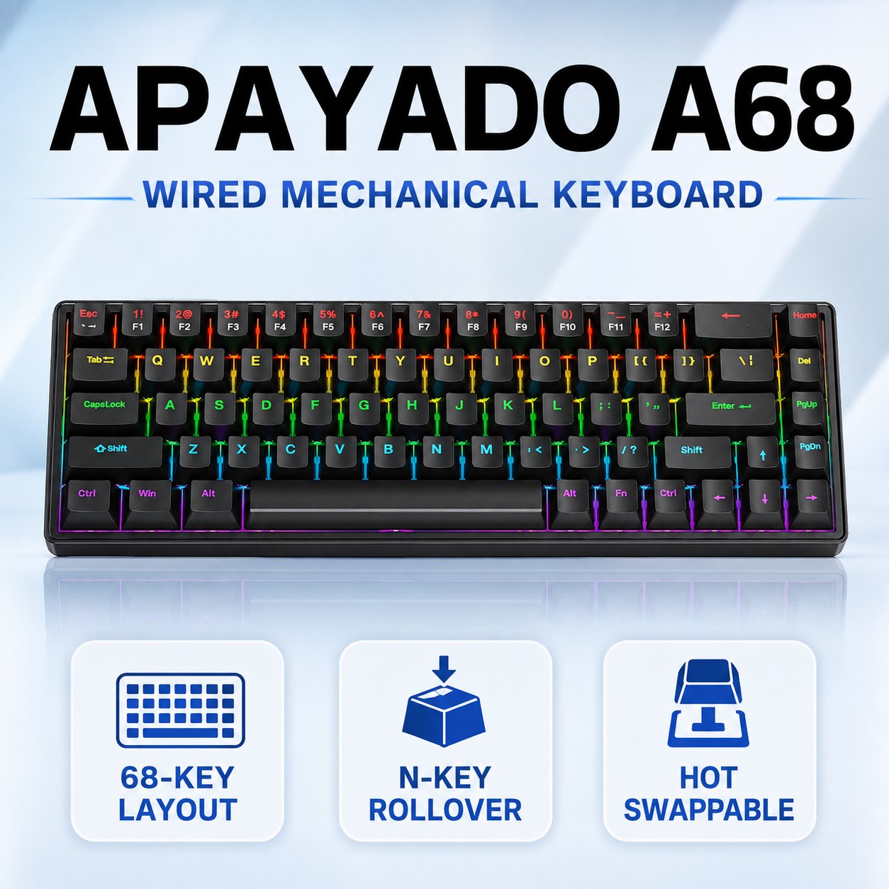 Keyboard Gaming Blue Switch - لوحة مفاتيح ميكانيكية سلكية APAYADO A68،