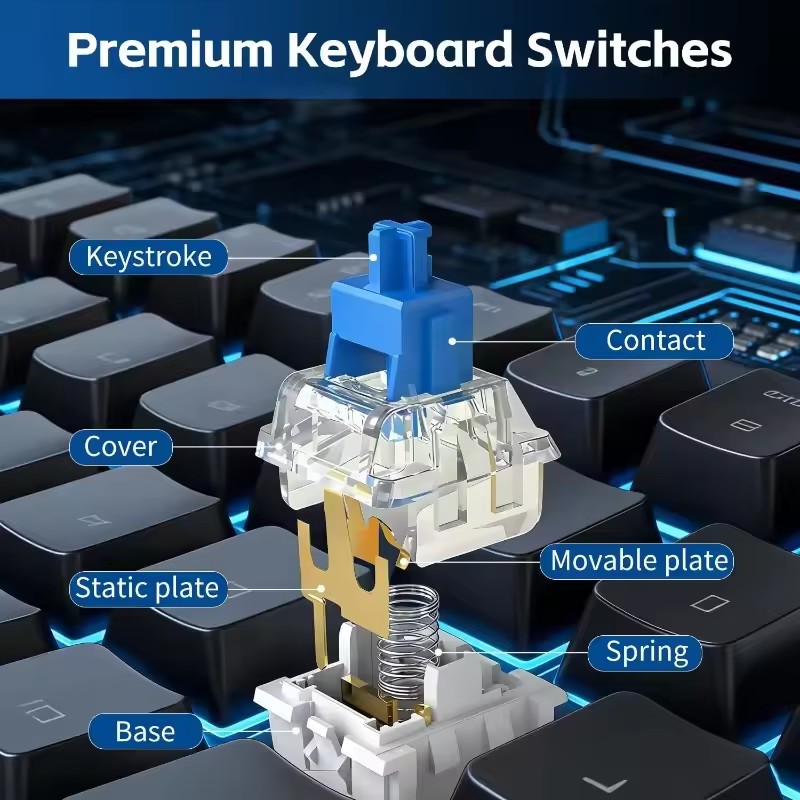 10/30 قطعة، مفاتيح ميكانيكية ب - مراجعة Keyboard Gaming Blue Switch وسعره